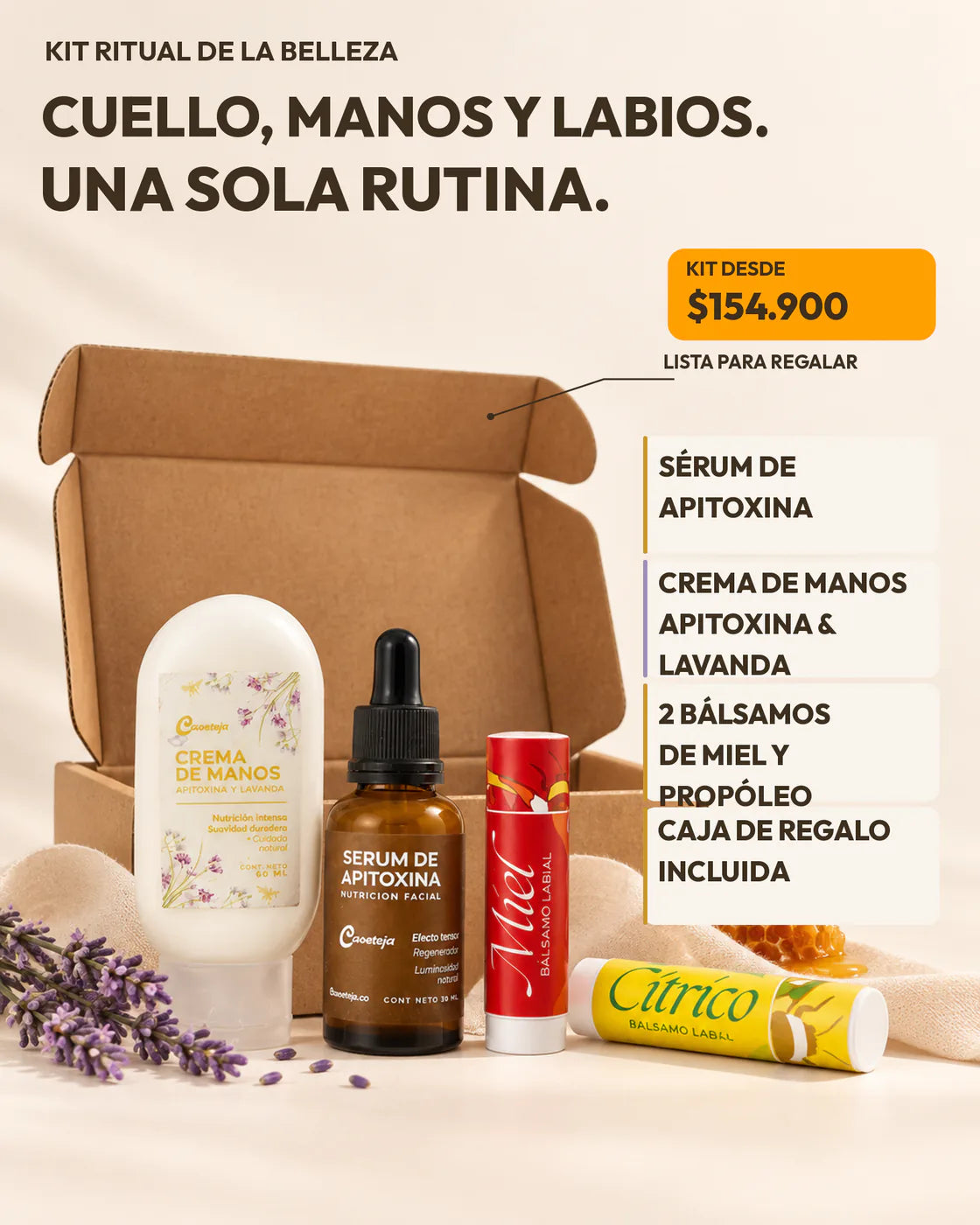 Ritual de Belleza Caseteja: sérum, crema de manos y dos bálsamos en caja de regalo
