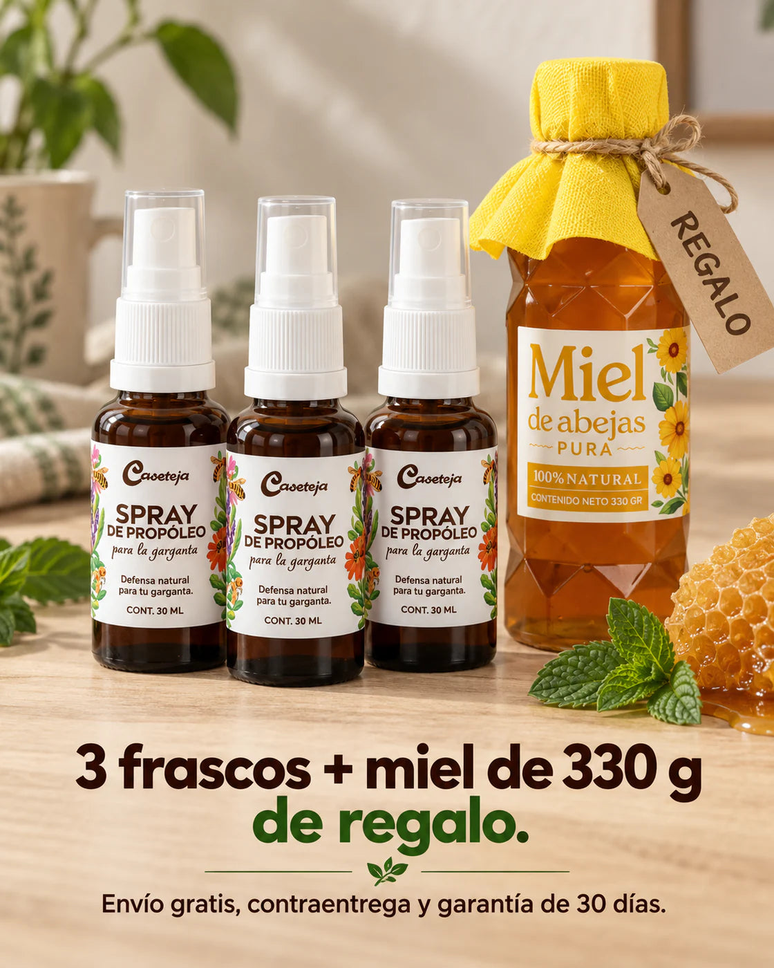 Pack de 3 frascos con miel de 330 g de regalo, envío gratis y garantía de 30 días