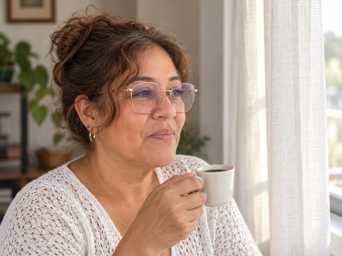Rostro de mujer madura con luz de ventana