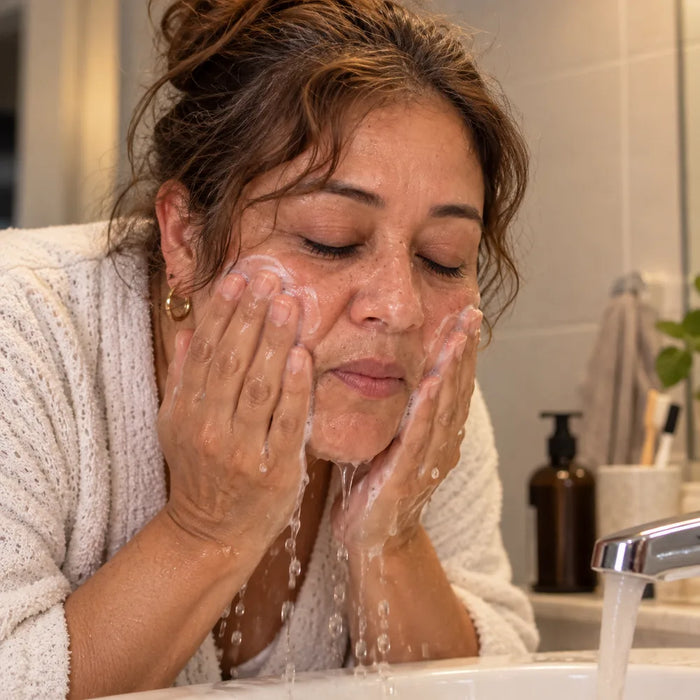 Mujer limpiando su rostro